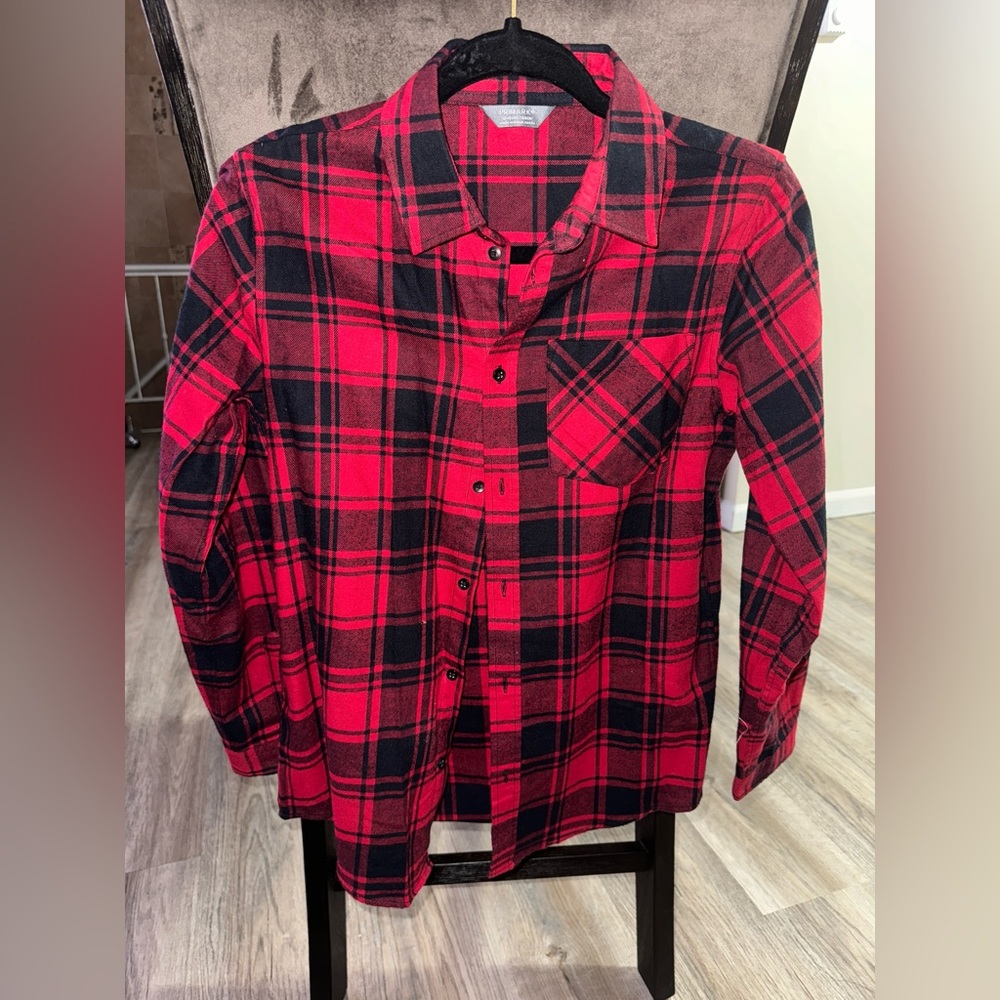 Red and black flannel button down shirt